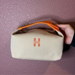 NEW HERMES Canvas Large Bride-A-Brac Pouch Natural Orange HERMÈS